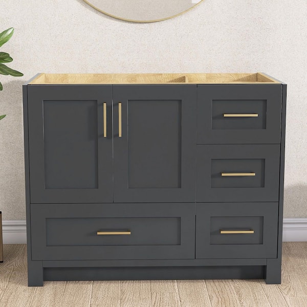 Wina 42 in. W x 21.5 in. D x 33.5 in. H Solid Wood Single Sink Bath Vanity Cabinet without Top Freestanding Base in Gray