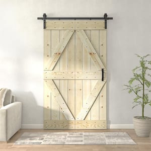 Coast Sequoia 36 in. x 80 in. Embossing Unfinished Solid Pine Wood Bi-Fold Barn Door with Sliding Hardware Kit