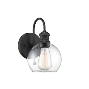 6 in. W x 10 in. H 1-Light Matte Black Hardwired Outdoor Wall Lantern Sconce with Clear Glass Shade
