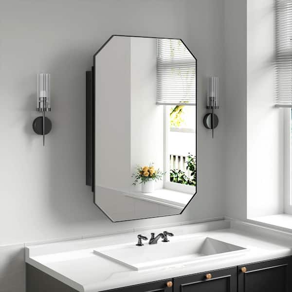 Lirago 24 in. W x 36 in. H Octagon Recessed Surface Mount Medicine Cabinet Mirror in Black