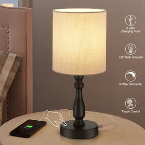 16 .5 in. Black Touch Control 3-Way Table Lamp with 2 USB Ports, 4-Watt LED Bulb Included