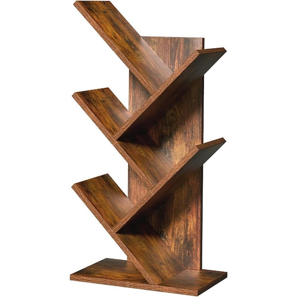 Brown 11.8 in. x 24 in. Wood Rustic Desk Display Bookshelves