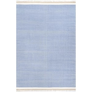 Keri Blue 5 ft. x 8 ft. Hand Loomed Wool and Cotton Casual Tassel Indoor Area Rug