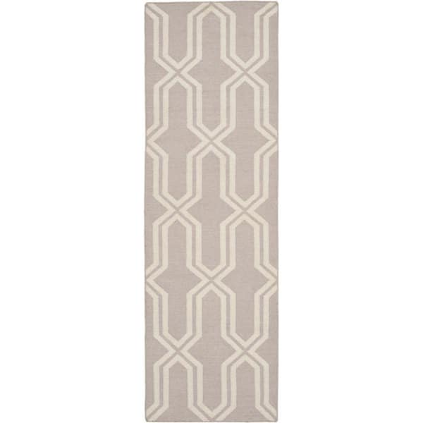 SAFAVIEH Dhurries Grey/Ivory 3 ft. x 6 ft. Geometric Oval Diamonds Runner Rug