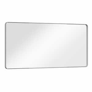 55 in. W x 36 in. H Modern Rectangular Aluminum Framed Wall Bathroom Vanity Mirror in Silver Gray