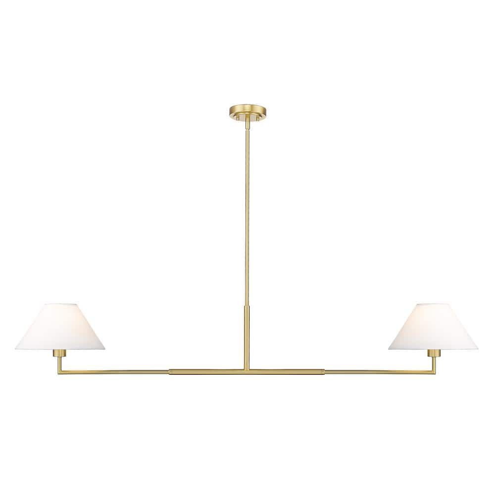 Leila 2-Light Luxe Gold Chandelier with White Linen Fabric Shades