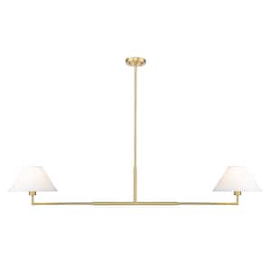 Leila 2-Light Luxe Gold Chandelier with White Linen Fabric Shades