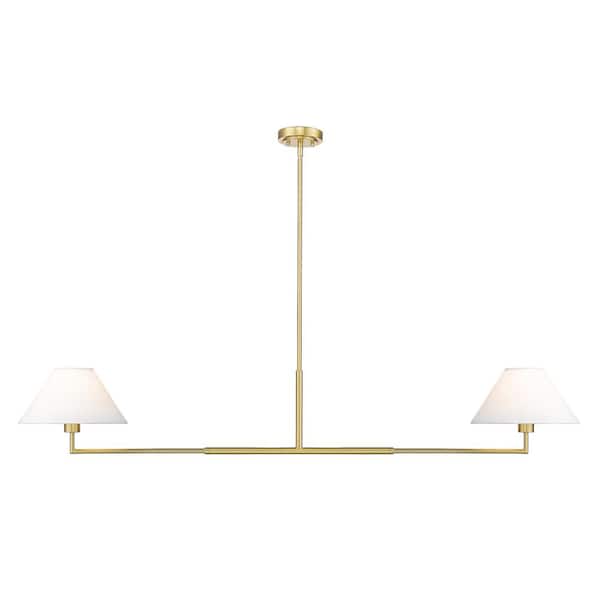 Unbranded Leila 2-Light Luxe Gold Chandelier with White Linen Fabric Shades