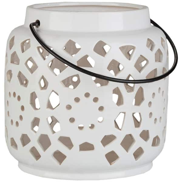 Artistic Weavers Kimba 6.5 in. White Ceramic Lantern