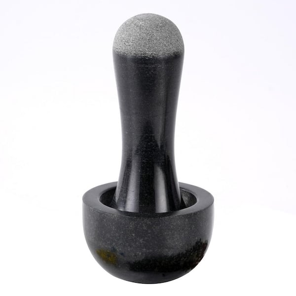 Granite Black Polished Finish Mortar and Pestle Set Mini Marble Grinder for Herbs Spices Pills Easy Grip Efficient