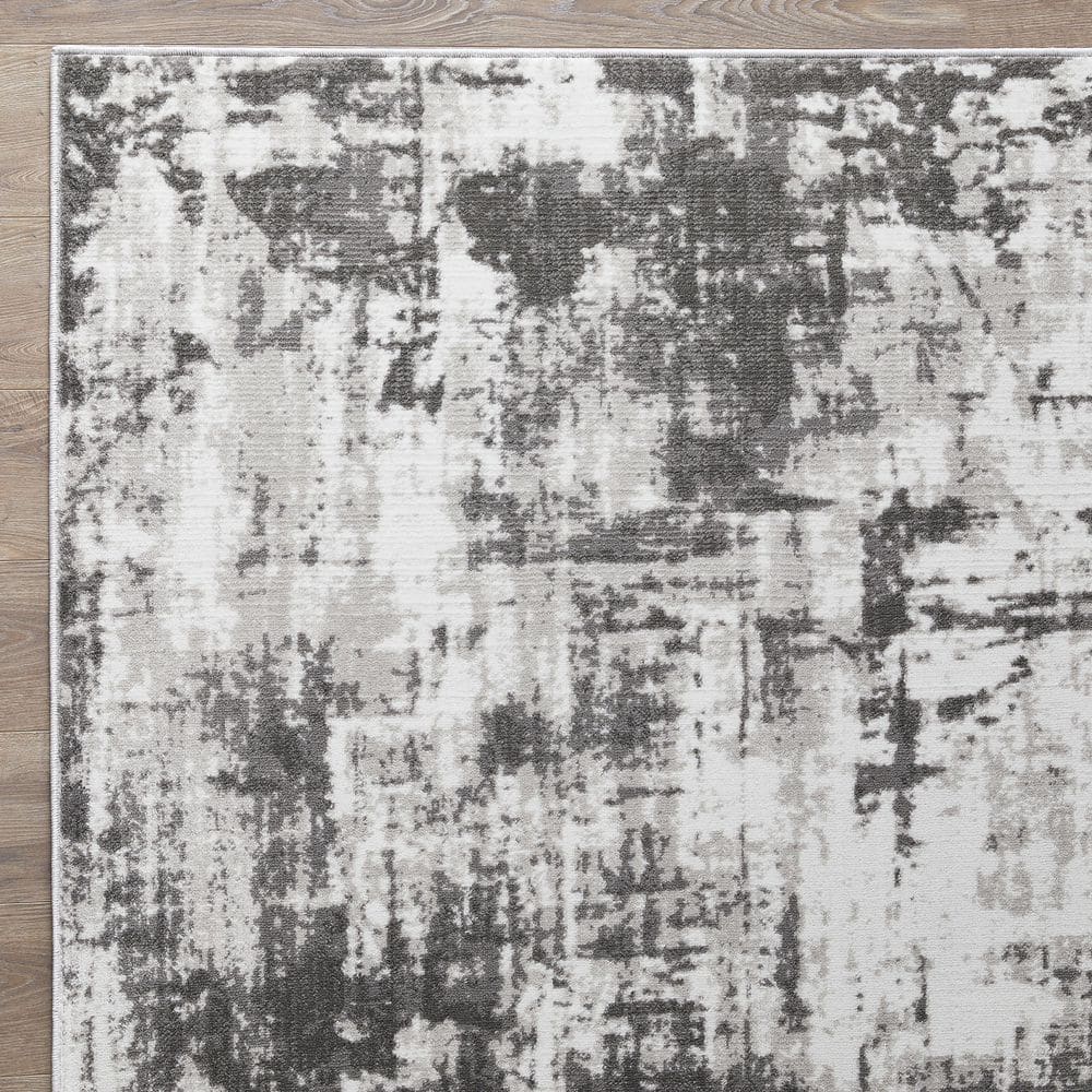 Gray Abstract 9' x 12' Stain-Resistant Synthetic Area Rug