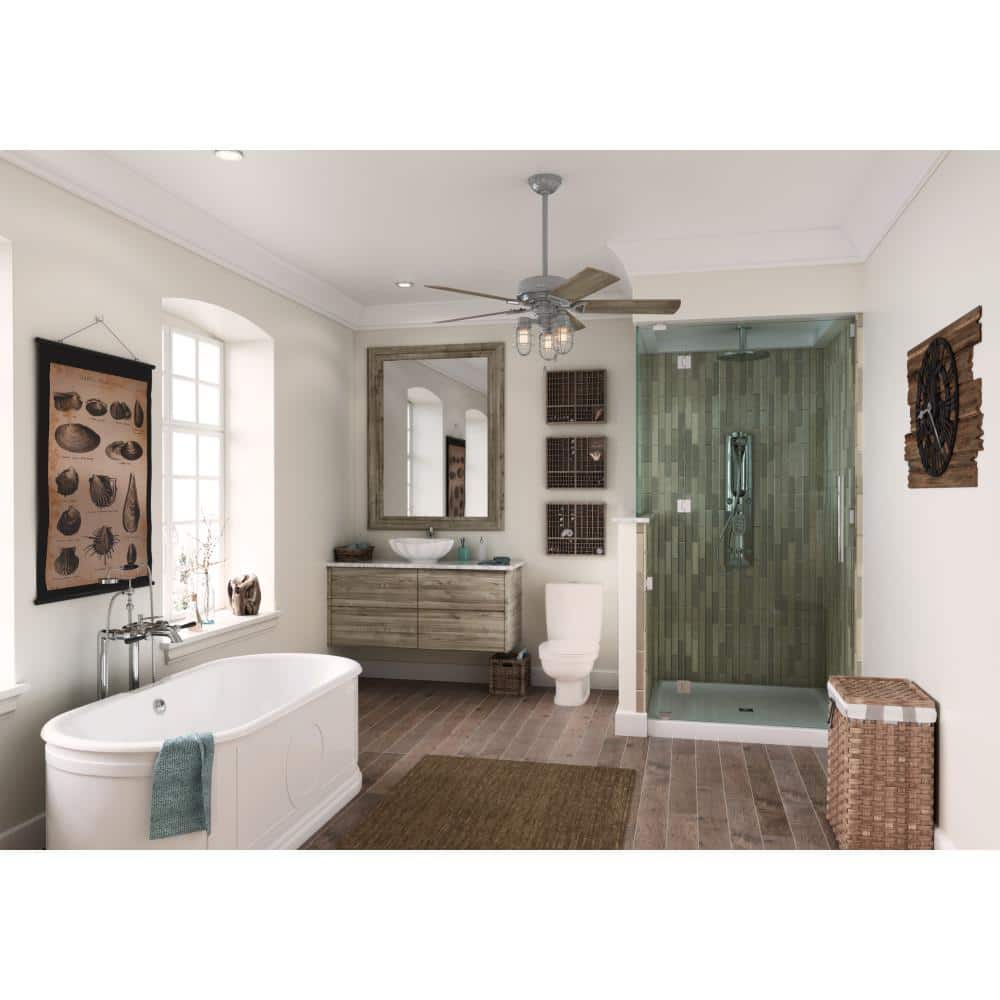52" Quartz Grey Metal Industrial Ceiling Fan with LED Light