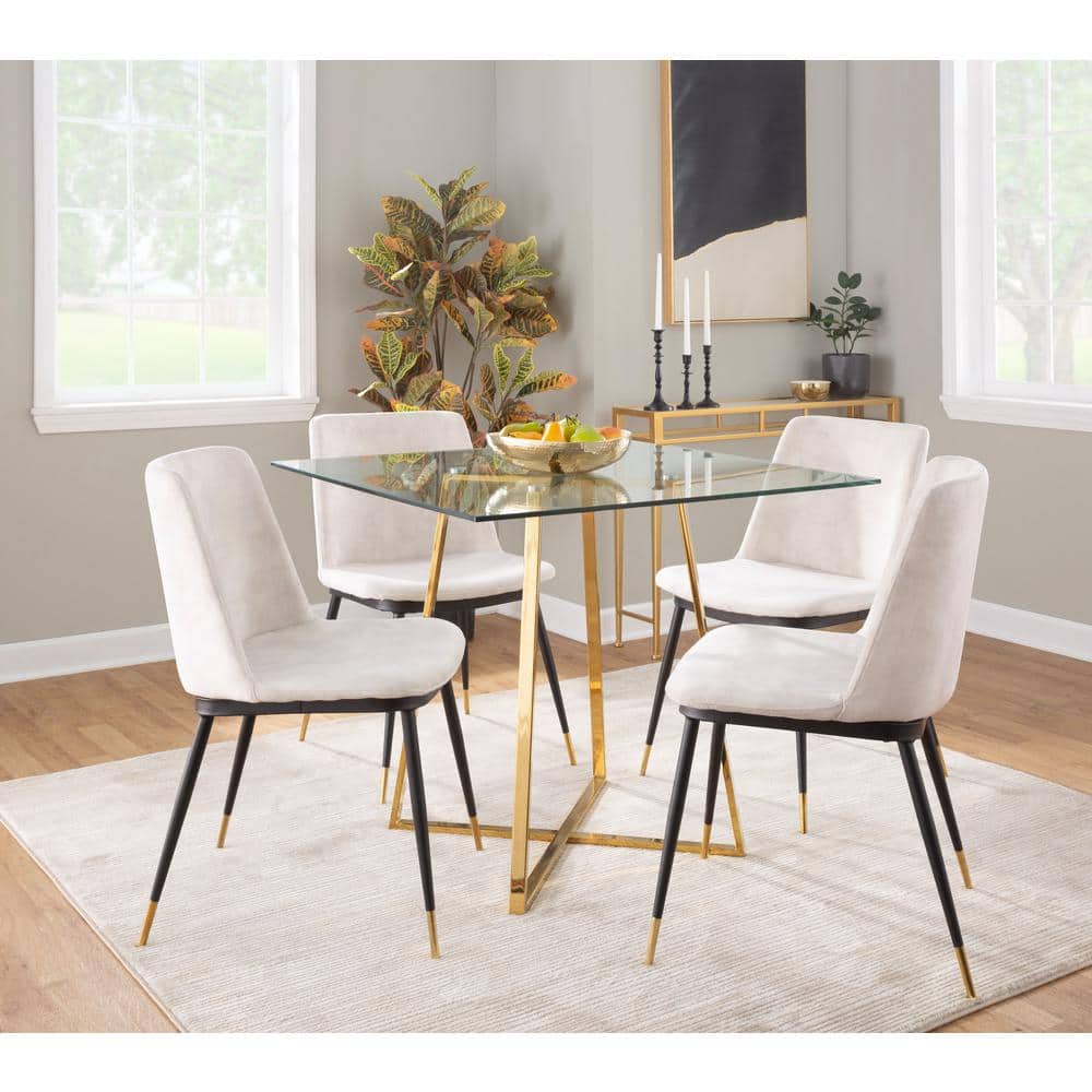 36" Gold Metal and Glass Square Dining Table