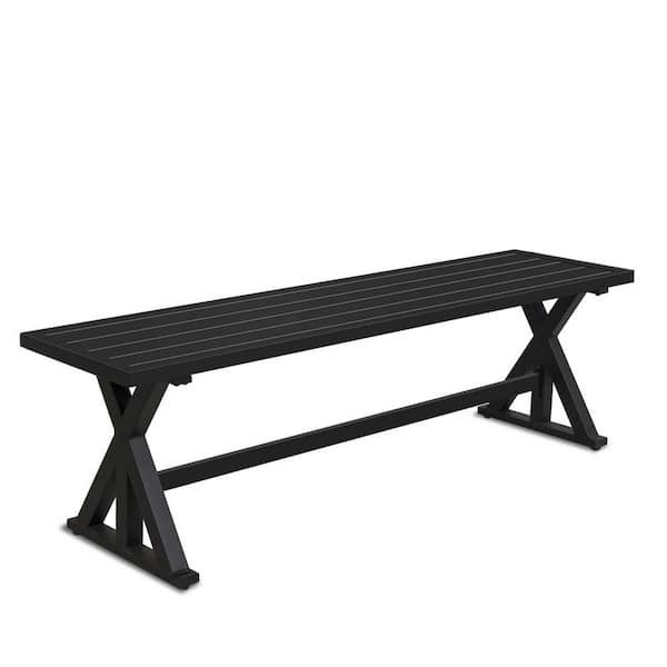 Zeus & Ruta 61.2 in. Alu Metal Outdoor Patio Benches X-Leg Dining Bench for Outdoor Patio Garden Backyard-Black