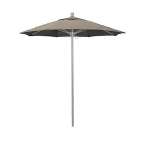 7.5 ft. Grey Woodgrain Aluminum Commercial Market Patio Umbrella Fiberglass Ribs and Push Lift in Taupe Sunbrella