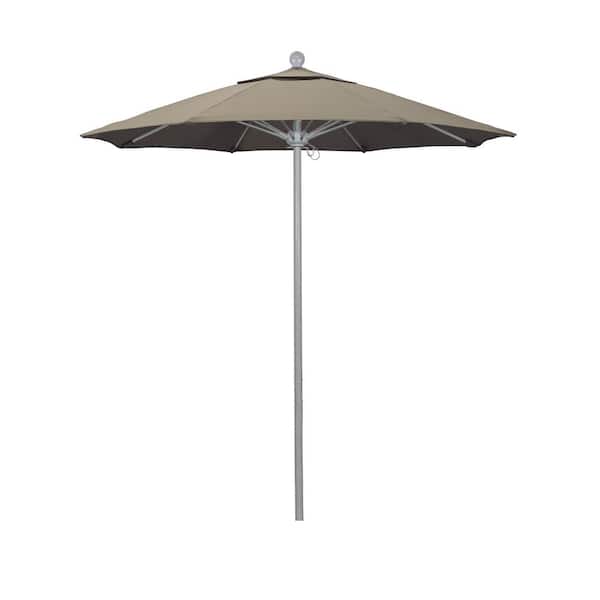 California Umbrella 7.5 ft. Grey Woodgrain Aluminum Commercial Market Patio Umbrella Fiberglass Ribs and Push Lift in Taupe Sunbrella