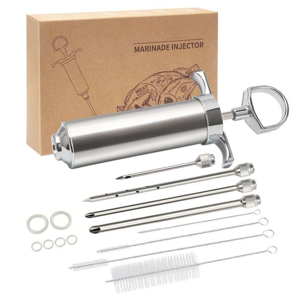 Meat Injector Syringe for Smoking, 4 Marinade Flavor Needles, Ideal for Meats, Turkey, Brisket, Beef, 2 oz. Capacity