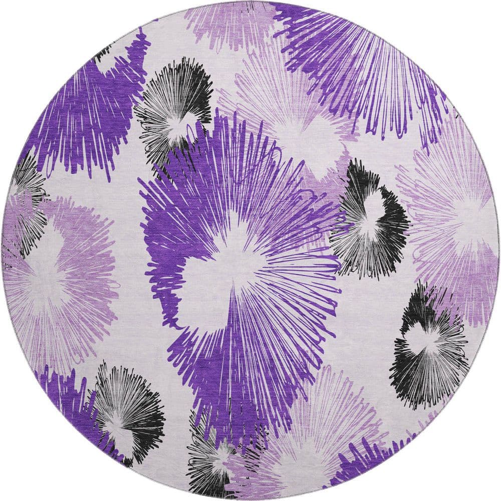 Mayfield Premium Machine Washable Abstract AMF2132 Purple 8 ft. x 8 ft. Round Rug price history on PriceWatchPro