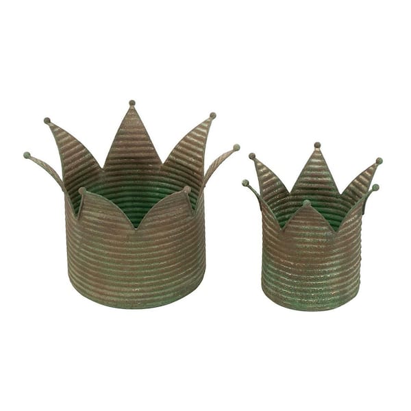 Gray Outdoor Iron Round Planter Set (2-Pack)