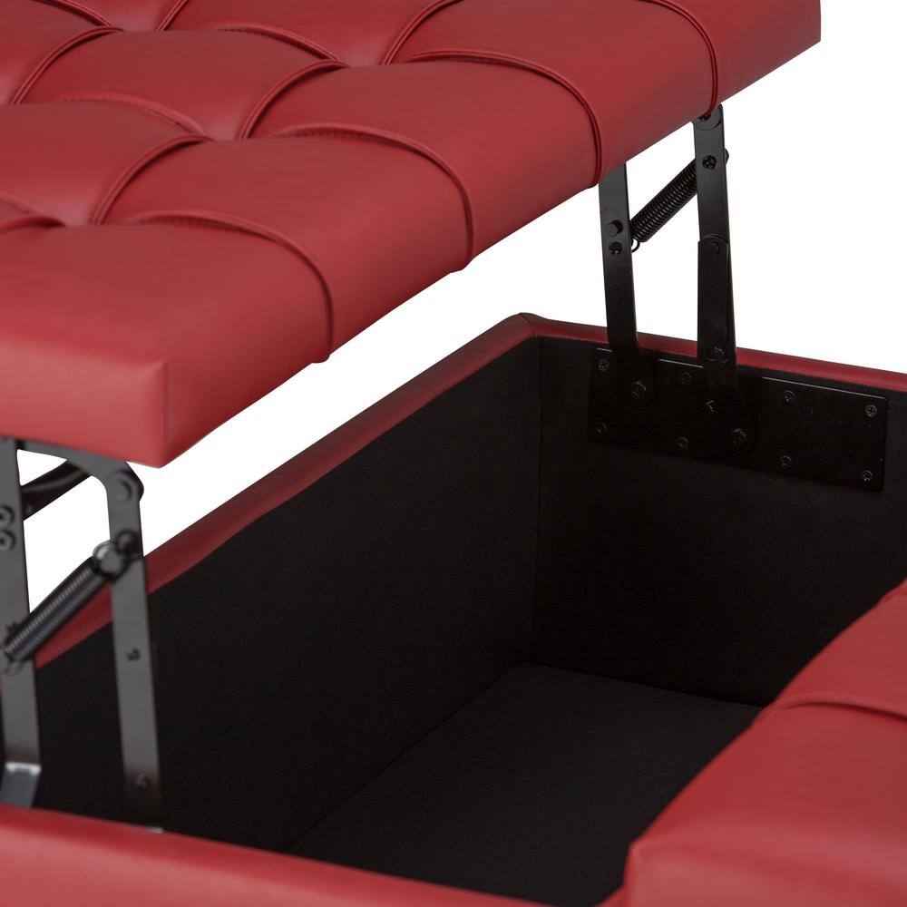 Crimson Red Tufted Faux Leather Cocktail Ottoman