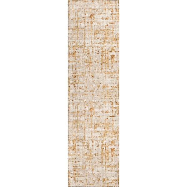 Bravado 2 ft. 3 in. x 7 ft. 6 in. Beige Geometric Indoor/Outdoor Washable Area Rug