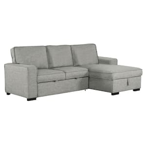 Wren 95 in. 2-Piece Right Facing L Shaped Polyester Sleeper Sectional with Storage in Light Grey