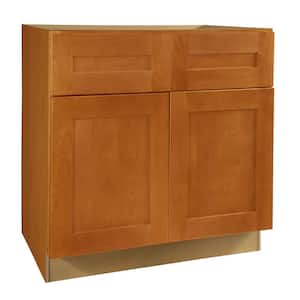 Hargrove Cinnamon Stain Plywood Shaker Assembled Sink Base Kitchen Cabinet Soft Close 33 in W x 24 in D x 34.5 in H