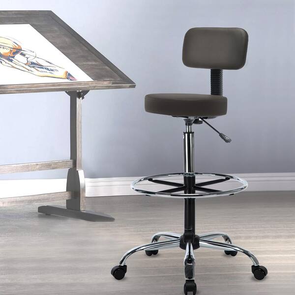 HOMESTOCK Faux Leather Adjustable Height Drafting Stool Chair in Espresso
