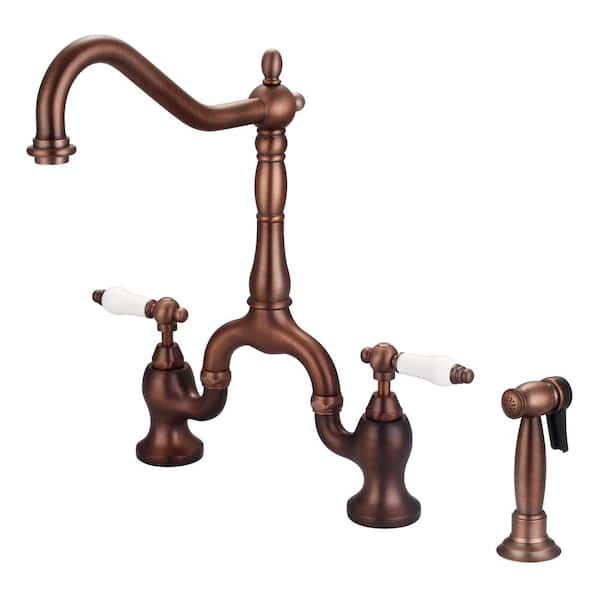 Barclay Products Carlton Two Handle Bridge Kitchen Faucet with Porcelain Lever Handles in Oil Rubbed Bronze