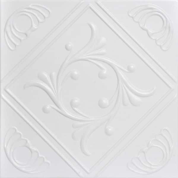 Diamond Wreath White Heron 1.6 ft. x 1.6 ft. Decorative Foam Glue Up Ceiling Tile (21.6 sq. ft./case)