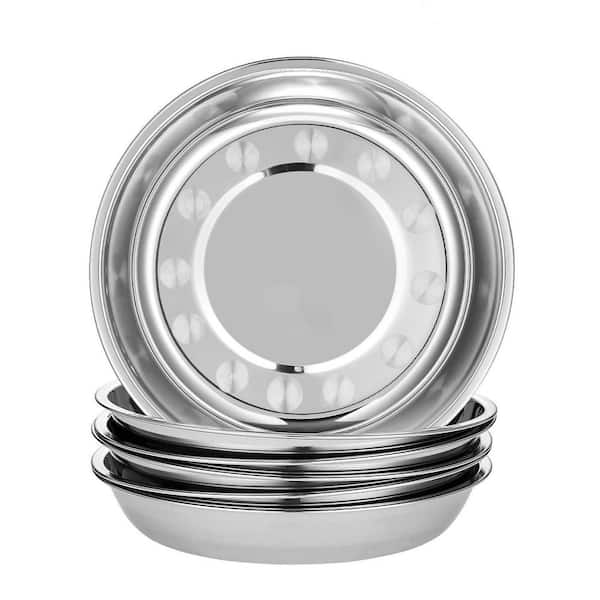 6 Piece 18/10 Stainless Steel Round Plates, 9 Inch Dinner Plates, Rustproof Food Grade Metal Dishes, Reusable Dinnerware
