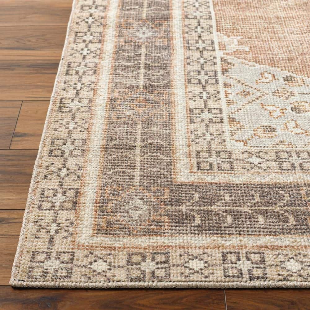Lila Terracotta and Beige Medallion Polyester Area Rug 7'10" x 10'