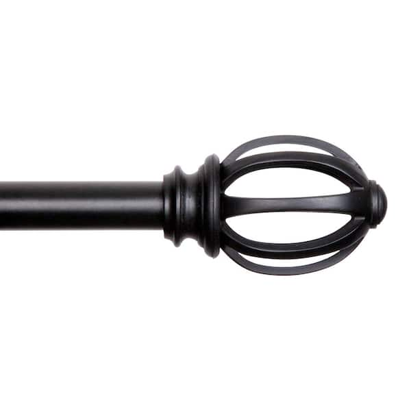 Kenney Fast Fit Easy Install Lily Cage 66 in. - 120 in. Adjustable Single Curtain Rod 5/8 in. Dia., Black with Openwork Finials