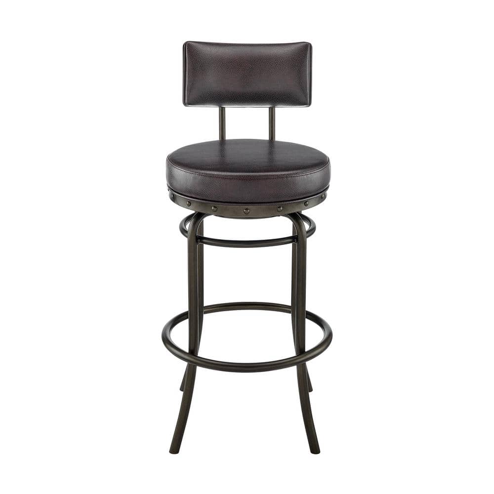 Mocha Brown Swivel Faux Leather Bar Stool with Metal Frame