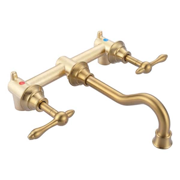 Double Handle Wall Mounted Bathroom Faucet in Gold