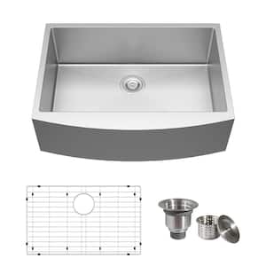 30 in Farmhouse/Apron-Front Single Bowl Sliver Stainless Steel Kitchen Sink with Accessories