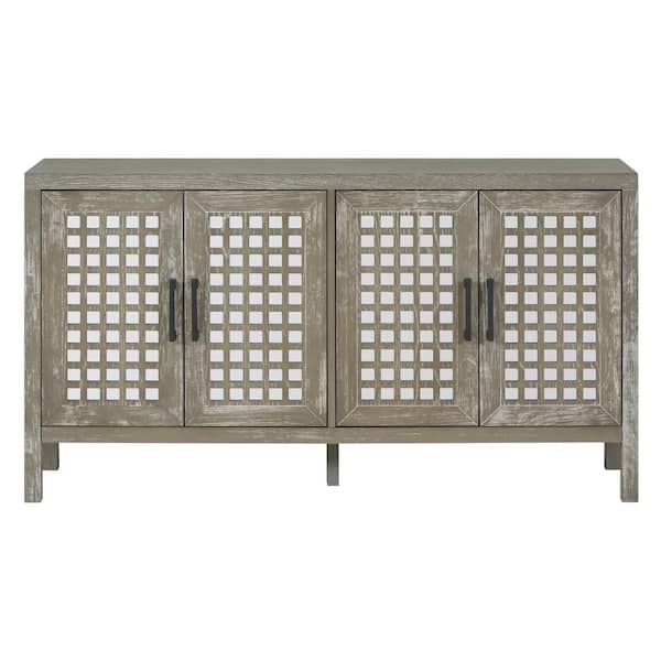 Unbranded 58 in. W x 15 in. D x 32 in. H Gray Linen Cabinet with Closed Grain Pattern