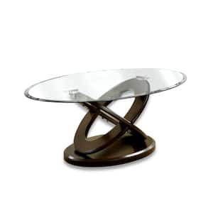 48 in. Brown and Clear Oval Glass Top Coffee Table