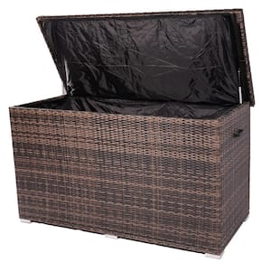 Max 264 Gal. Flip-Top Wicker Outdoor Storage Box in Brown