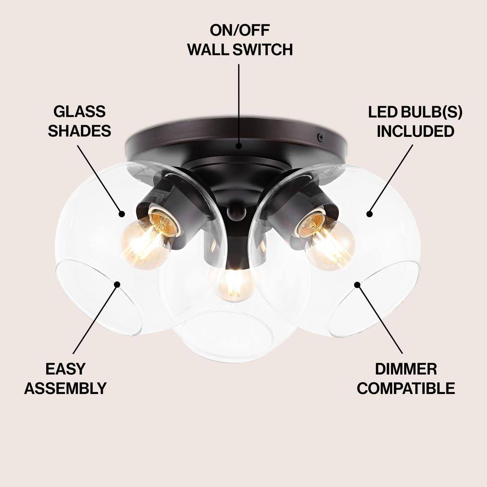 Farmhouse Rustic 11.5" LED Ceiling Light in Oil Rubbed Bronze with Clear Glass Globe