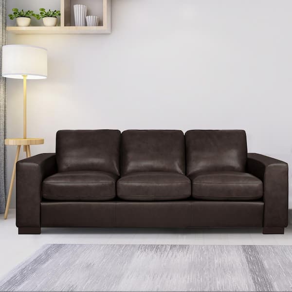MAYKOOSH 85.8 in. Square Arm Leather Rectangle Sofa in. Espresso