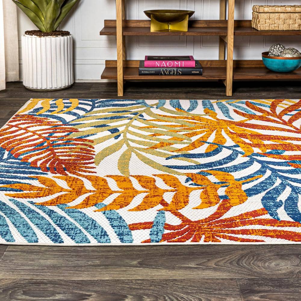 Tropical Bliss Navy & Aqua Palm Indoor/Outdoor 9' x 12' Rug