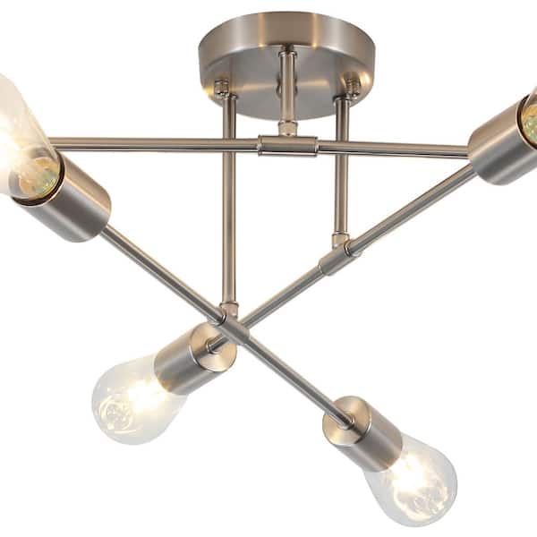 ADSENSTY 20.66 in. 6-Light Nickel Sputnik Modern Semi-Flush Mount