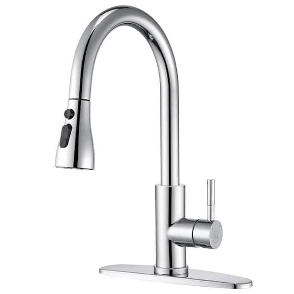 Unbranded Single Handle Pull Down Sprayer Kitchen Faucet High Arc Stainless Steel Faucet with 3-Function Sprayer in Chrome