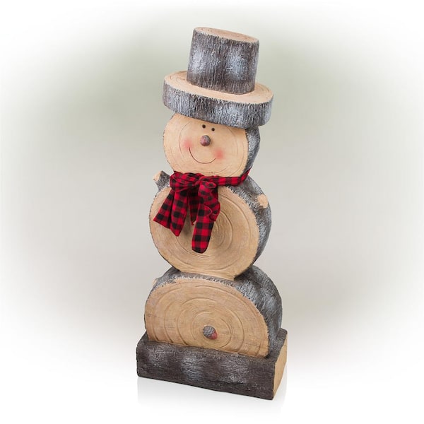 Alpine Corporation 38 in. Tall Christmas Snowman Statue with Wood Texture