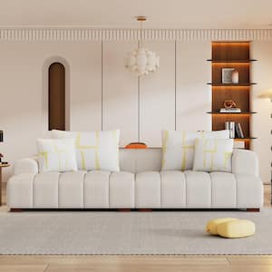 103.9 in. Round Arm Modern Corduroy Fabric Rectangle Comfy Sofa in Beige with 4 Pillows for Living Room, Bedroom, Office