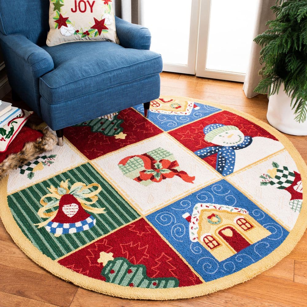 Chelsea 4 ft. x 4 ft. Round White/Multi Holiday Geometric Area Rug price history on PriceWatchPro