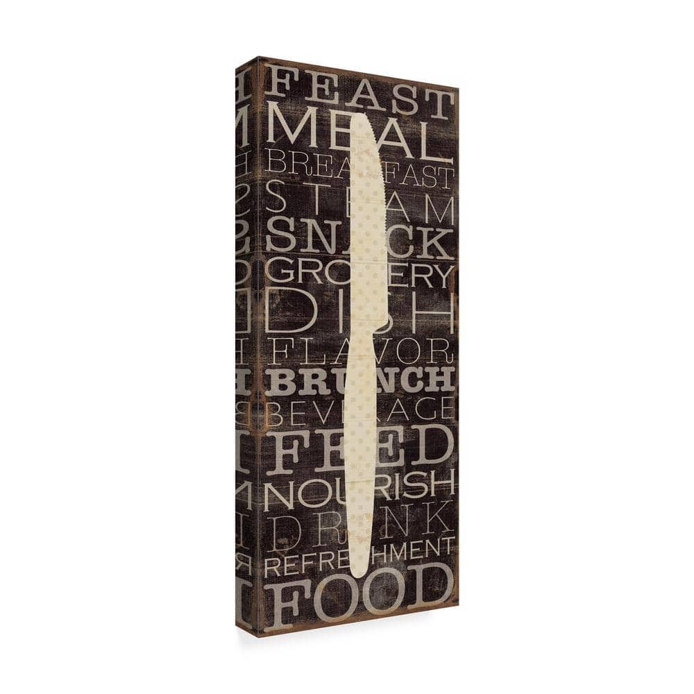 Cream Polka Dot Knife on Black Canvas Kitchen Art 24'' x 10''