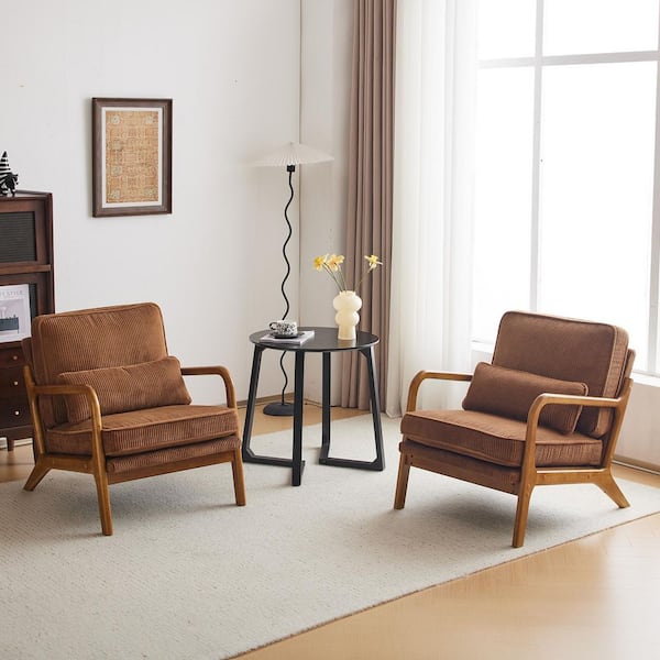 Karl home Brown Corduroy Arm Chair (Set of 2)