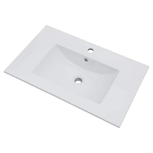 31 in. W x 18 in. D Bathroom Ceramic Vanity Top Sink with Single Faucet Hole in White
